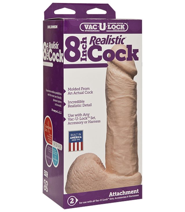 VacULock 8 Inch Realistic Cock Attachment Flesh Pink - Image 3