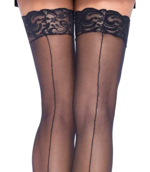 Leg Avenue Sheer Stockings With Backseam Black UK 6 to 12 - Image 2