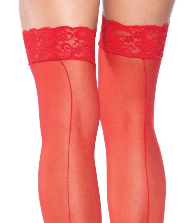 Leg Avenue Sheer Stockings With Backseam Red UK 6 to 12 - Image 2