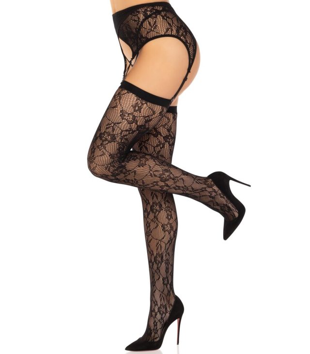 Leg Avenue Lace Stockings and Garterbelt Black - Image 3