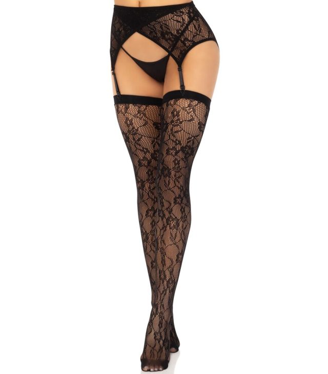 Leg Avenue Lace Stockings and Garterbelt Black - Image 4