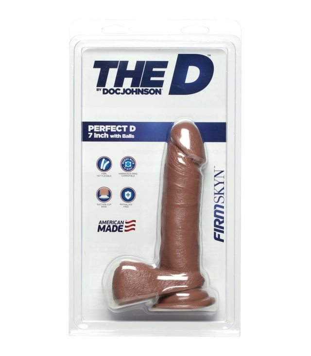 The D Perfect D FIRMSKYN 7 Inch Dildo with Balls Caramel - Image 2