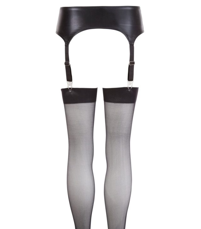 NOXQSE Wet Look Suspender Belt And Stockings - Image 4