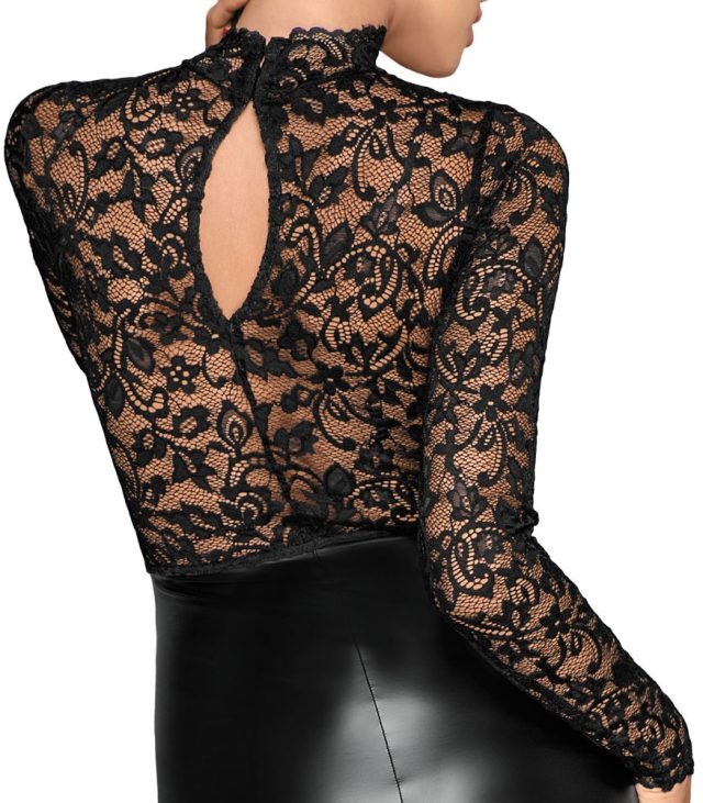 Noir Black Lace and Wet Look Pencil Dress - Image 4