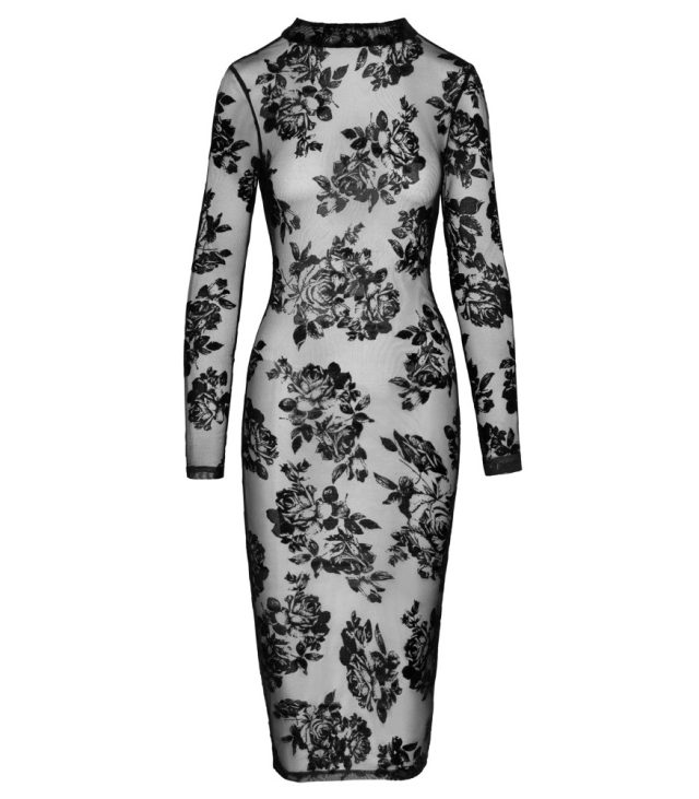 Noir Tight Fitting Floral Transparent Dress - Image 4
