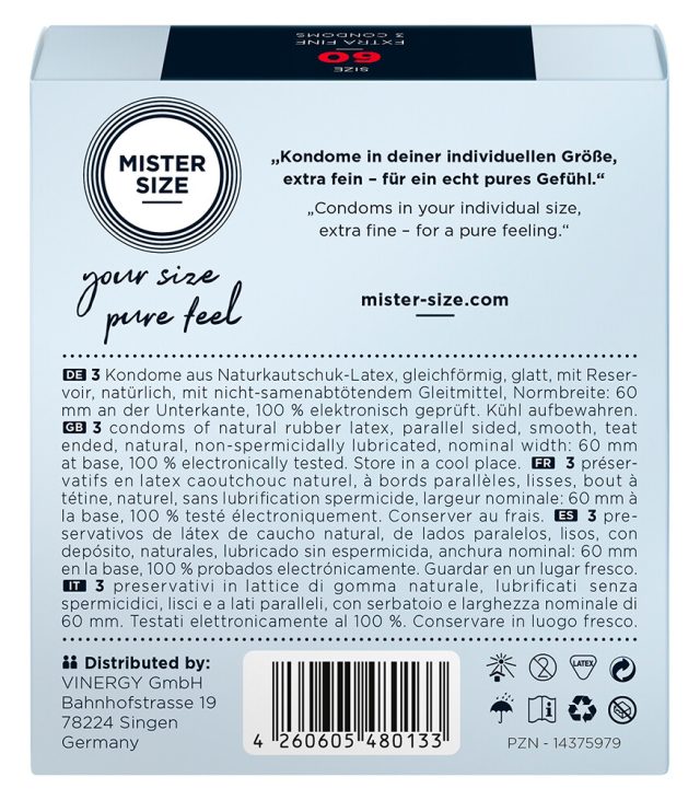 Mister Size 60mm Your Size Pure Feel Condoms 3 Pack - Image 2