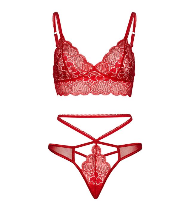 Leg Avenue Sweetheart Lace Bralette Set Red - Image 3