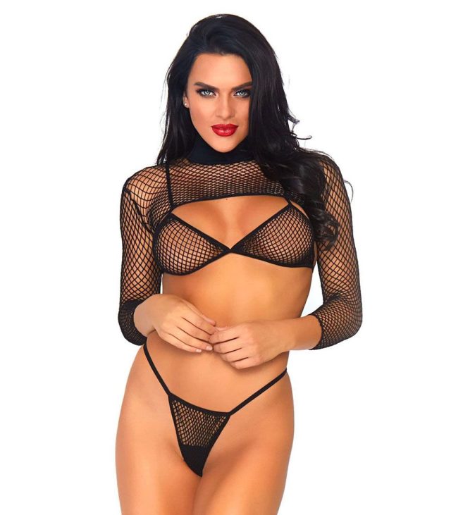 Leg Avenue Net Top Thong And Bra UK 6 to 12