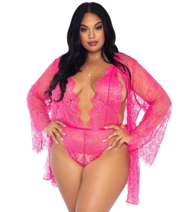 Leg Avenue Floral Lace Teddy and Robe Set