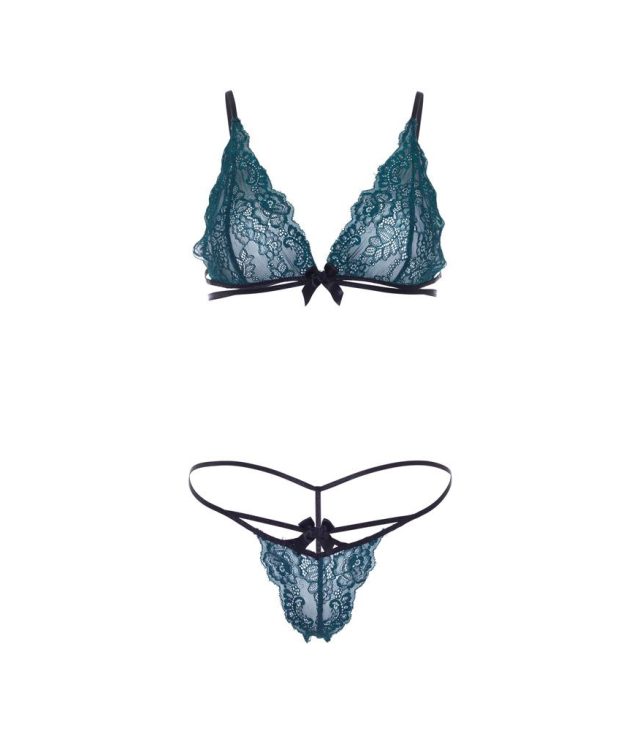 Leg Avenue Teal Lace Bralette And Matching String Panty - Image 3