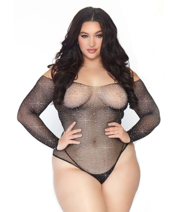 Leg Avenue Crystalized Long Sleeve Body Plus Size UK 14 to 18