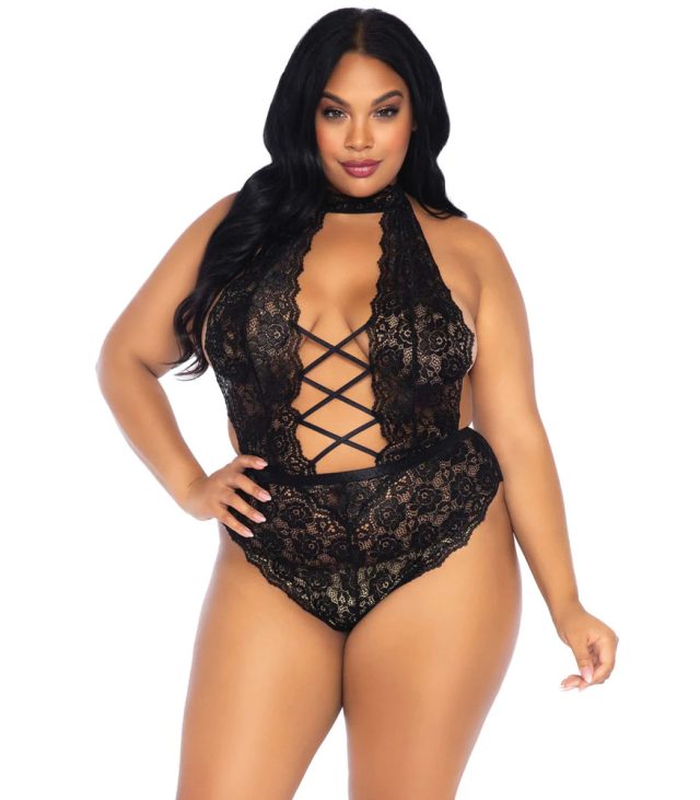 Leg Avenue Floral Lace Crotchless Teddy Black UK 14 to 18 - Image 3