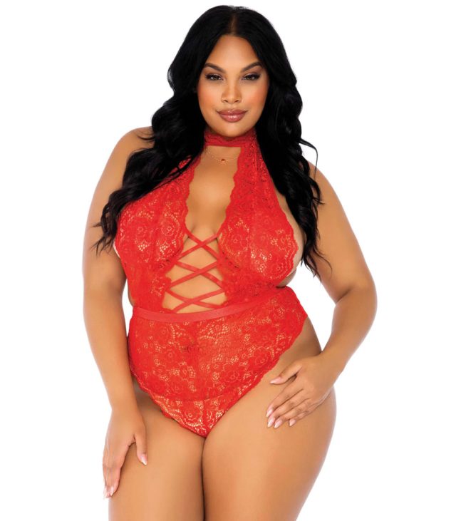 Leg Avenue Floral Lace Crotchless Teddy Red UK 14 to 18 - Image 3