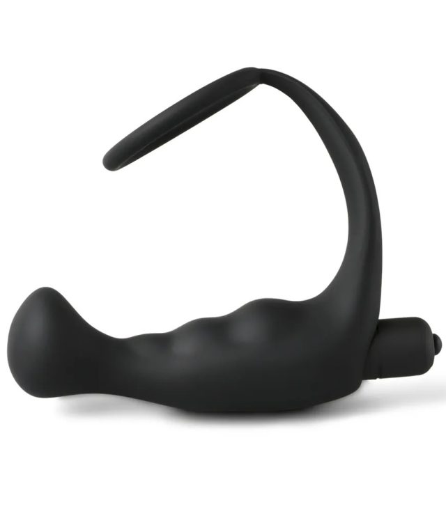 Black Silicone Anal Plug Vibrator with Cock Ring - Image 2