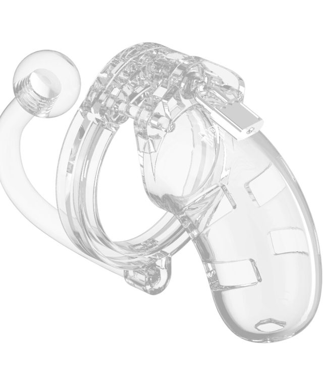 Man Cage 10  Male 3.5 Inch Clear Chastity Cage With Anal Plug