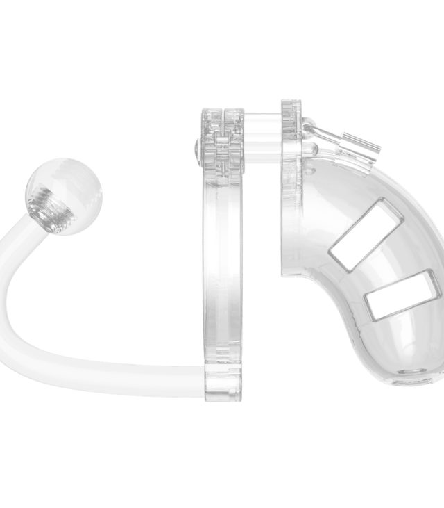 Man Cage 10  Male 3.5 Inch Clear Chastity Cage With Anal Plug - Image 2
