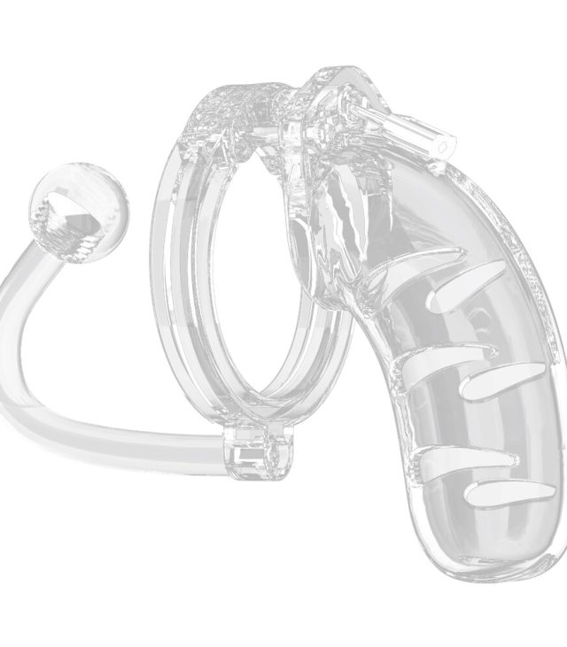 Man Cage 11  Male 4.5 Inch Clear Chastity Cage With Anal Plug