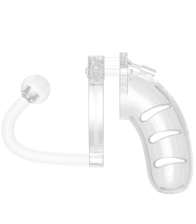 Man Cage 11  Male 4.5 Inch Clear Chastity Cage With Anal Plug - Image 2
