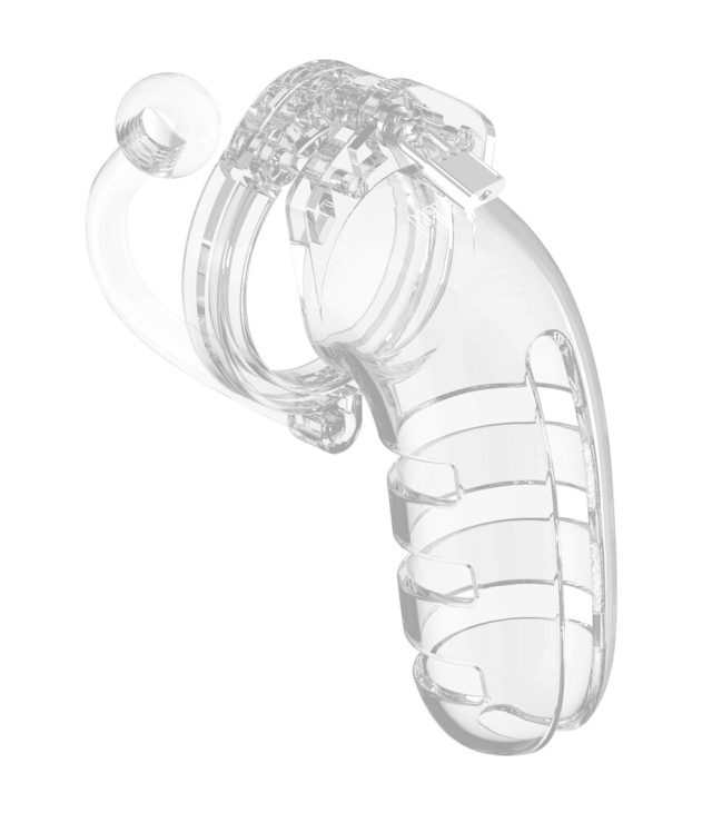 Man Cage 12  Male 5.5 Inch Clear Chastity Cage With Anal Plug