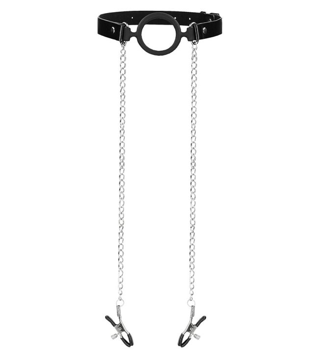 Ouch O Ring Gag With Nipple Clamps