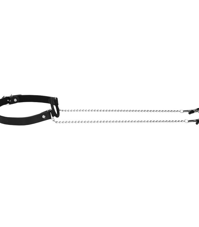 Ouch O Ring Gag With Nipple Clamps - Image 2