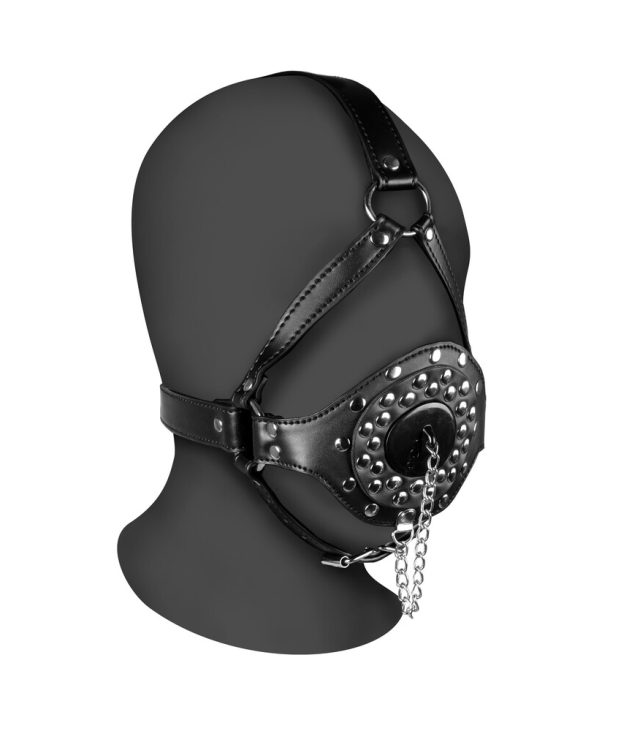 Open Mouth Gag Head Harness with Plug Stopper