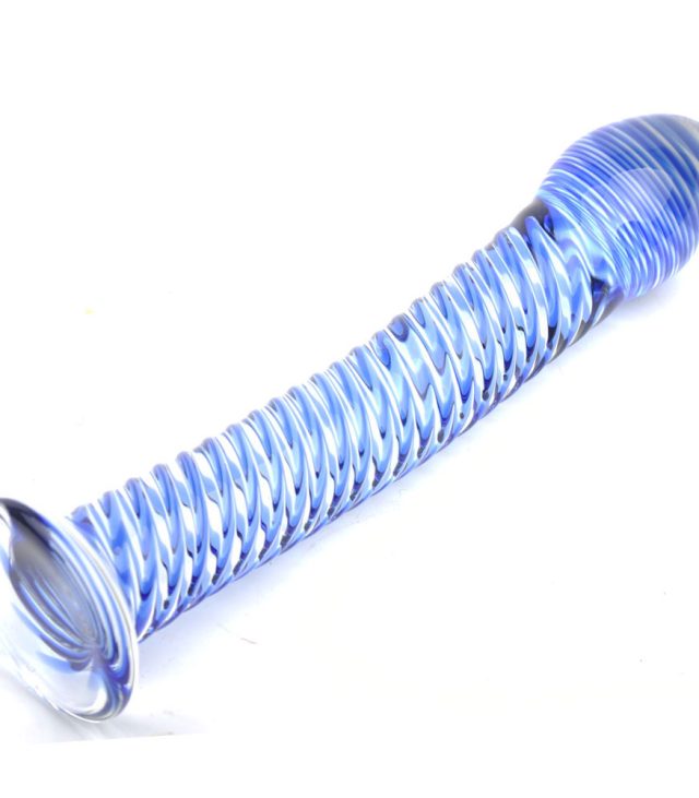 Glass Dildo With Blue Spiral Design - Image 3