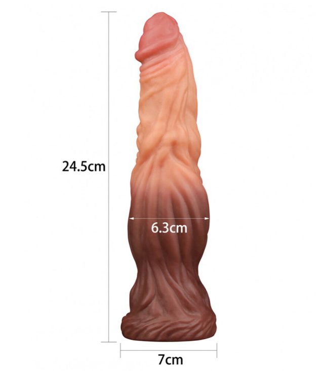 Lovetoy 9.5 Inch Dual Layered Silicone Cock Flesh Brown - Image 2