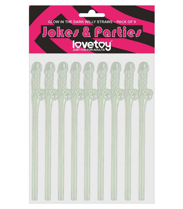 Lovetoy Pack Of 9 Willy Straws Glow In The Dark