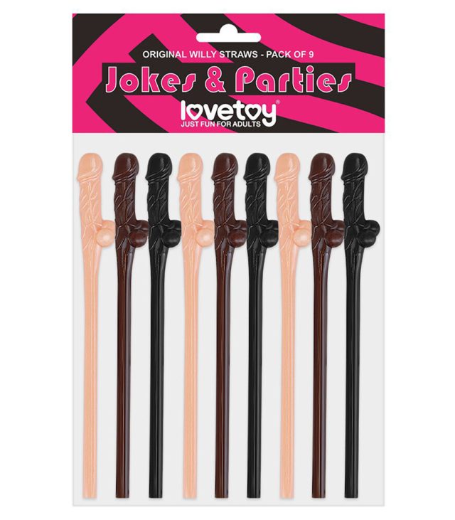 Lovetoy Pack Of 9 Willy Straws Black Brown And Pink