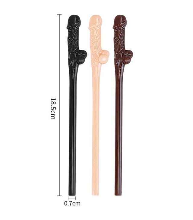 Lovetoy Pack Of 9 Willy Straws Black Brown And Pink - Image 2