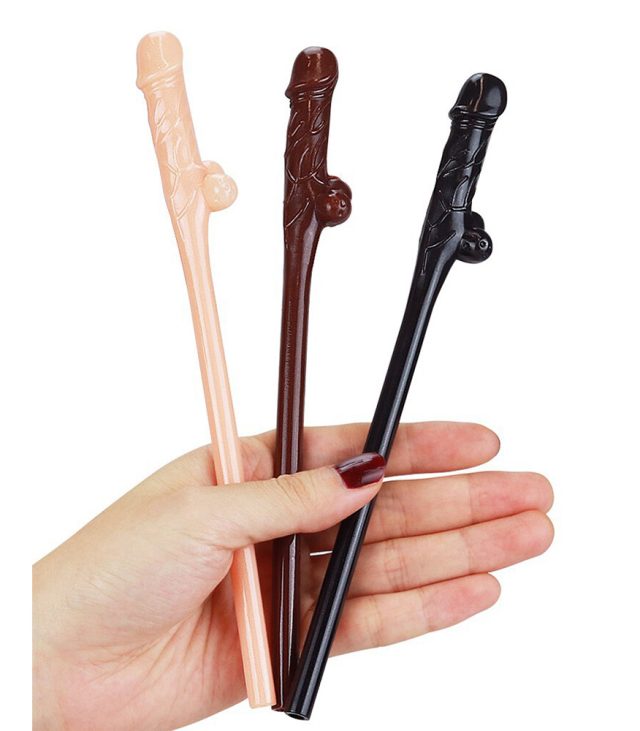Lovetoy Pack Of 9 Willy Straws Black Brown And Pink - Image 3