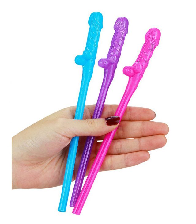 Lovetoy Pack Of 9 Willy Straws Blue Pink And Purple - Image 3