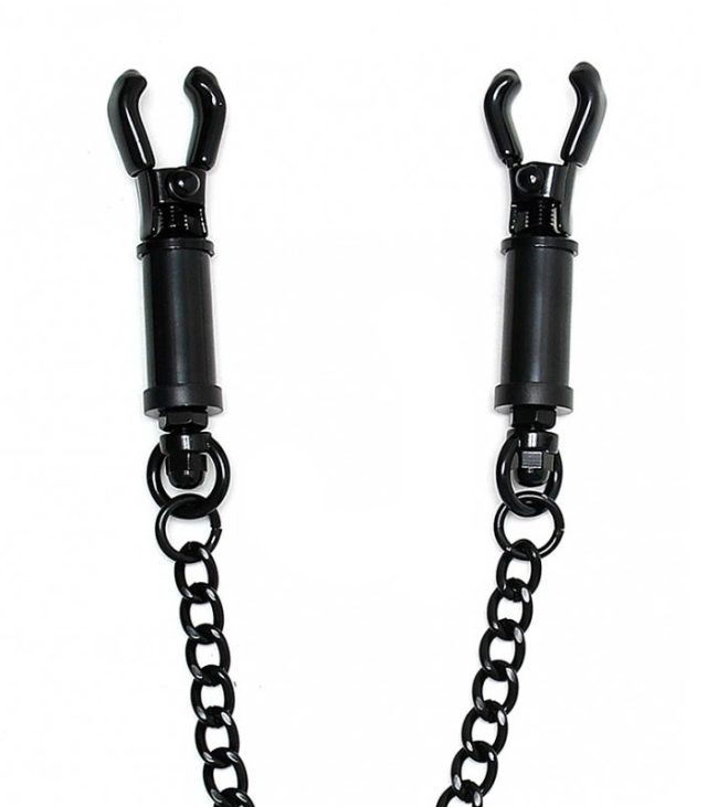 Black Metal Adjustable Nipple Clamps With Chain - Image 2
