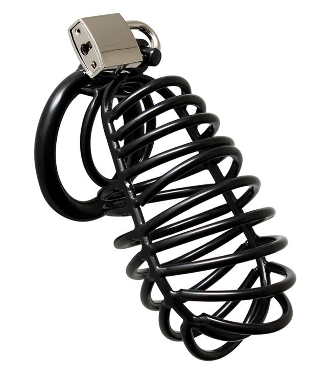 Black Metal Male Chastity Device With Padlock