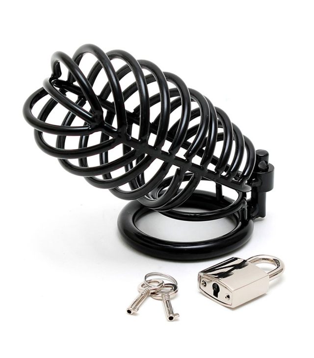 Black Metal Male Chastity Device With Padlock - Image 2