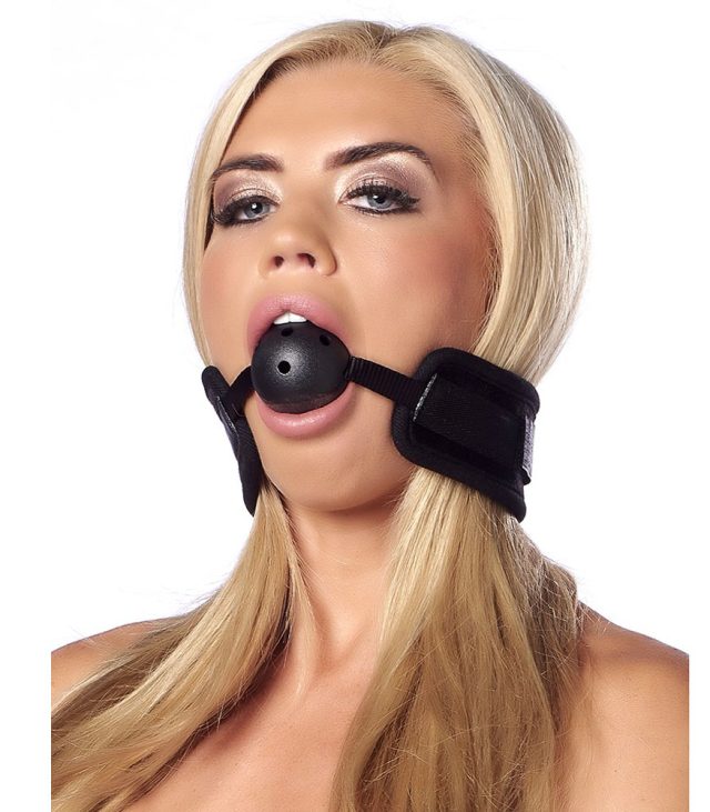 Black Padded Mouth Gag With Breathable Ball - Image 2