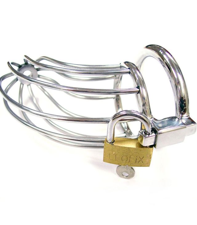 Rouge Stainless Steel Chasity Cock Cage With Padlock - Image 2