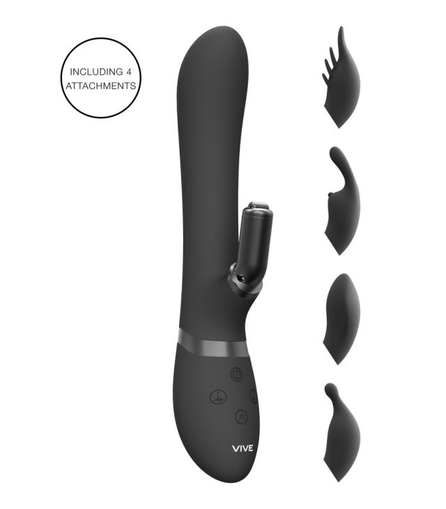 Vive Chou Double Action Interchangeable Rabbit Vibrator Black