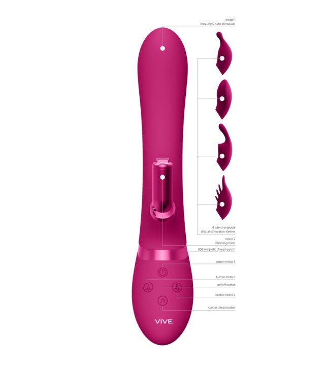 Vive Chou Double Action Interchangeable Rabbit Vibrator Pink - Image 2