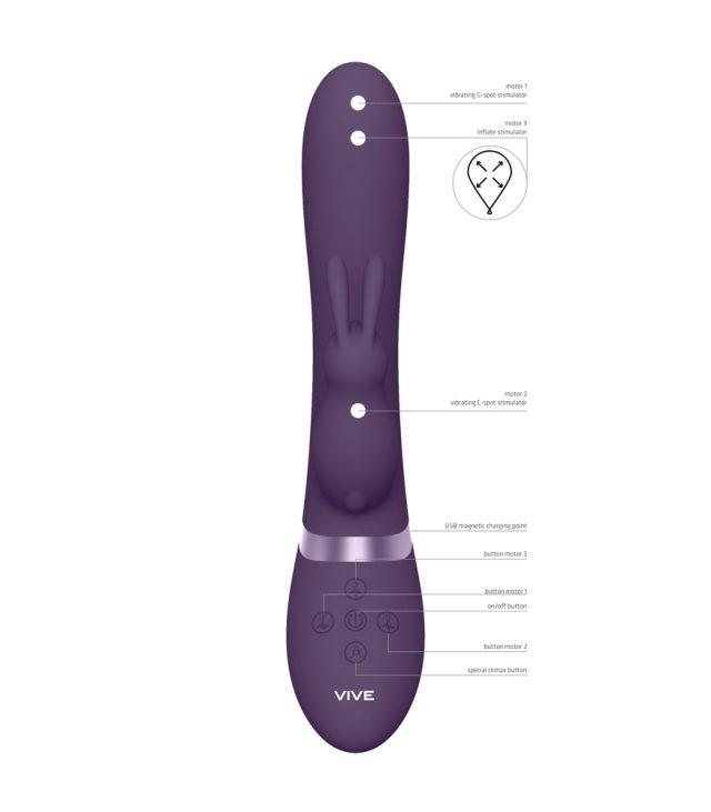 Vive Taka Triple Action Automatic Inflatable Vibrator Purple - Image 2