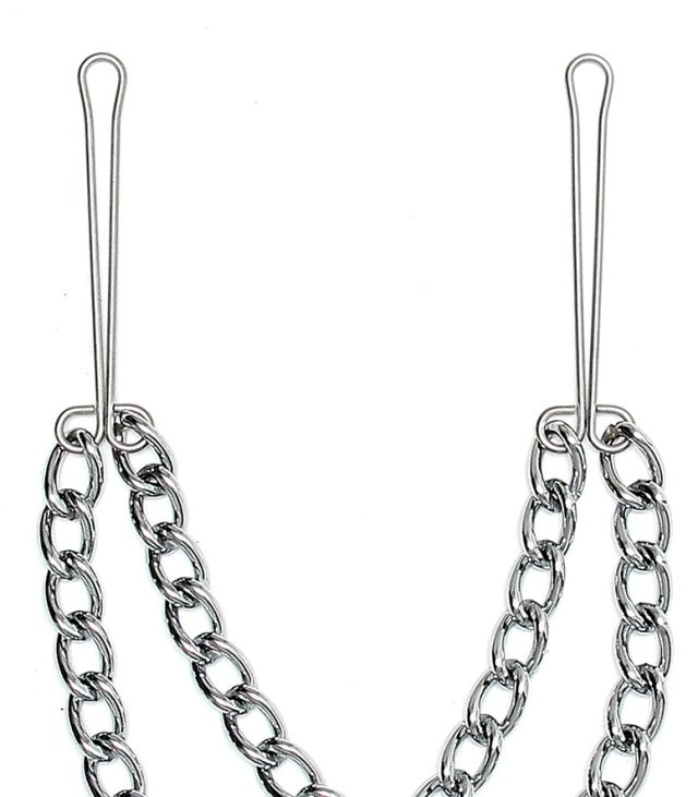 Silver Nipple Clamps With Double Chain - Image 2